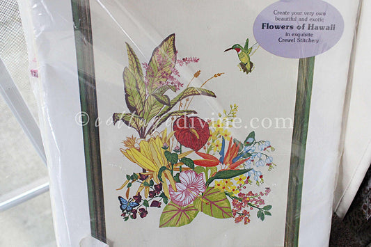 PARADISE FOUND Flowers of Hawaii Hummingbird Vintage Crewel Stitchery Kit by Paragon, Georgia Ball, # 0308