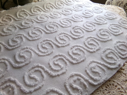 spiral curls white vintage chenille fabric, ultra lightweight cotton sewing material with great texture & presentation, 20" x 24" inch piece