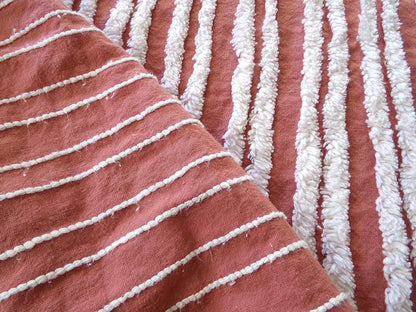 Terracotta & White Striped Vintage Chenille Fabric, Double Stripe Design, 15" x 28" inch piece of Boho Sewing Material for Quilts, Crafts