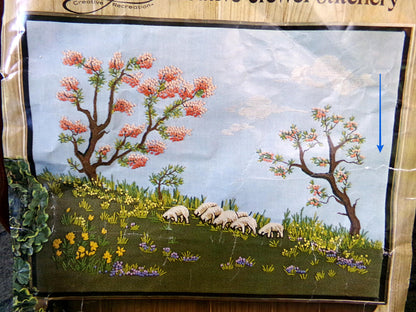 SHEEP in the MEADOW Crewel Embroidery Kit, Vintage Paragon Needlecraft 0920, Pastoral Scene