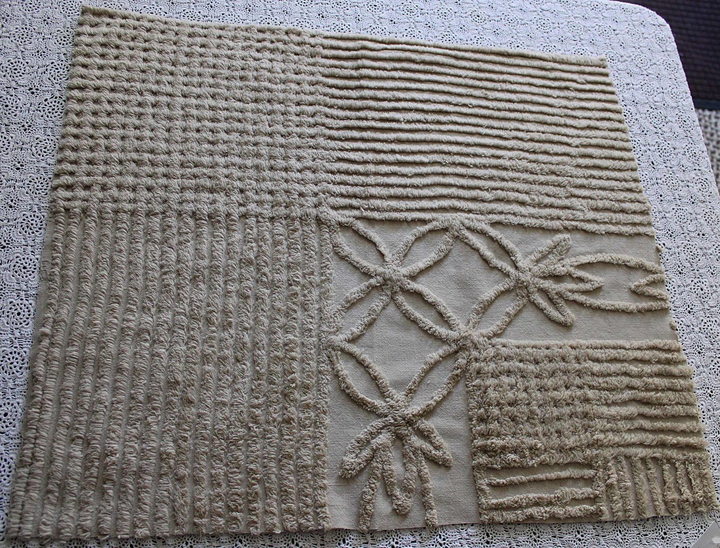 Shabby Modern Neutral Vintage Chenille Fabric, 20" x 24" inch Piece, Mocha Star Lily Design