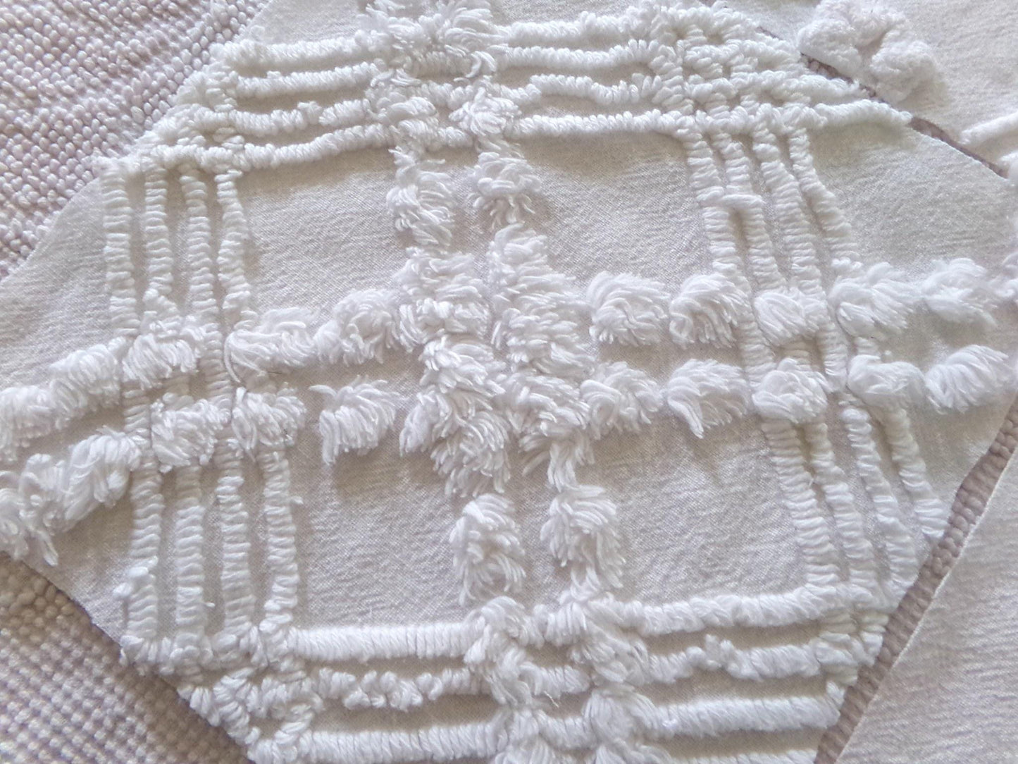 vintage ivy rose chenille fabric squares, 9.5" each, set of 6 white quilt blocks, elegant floral & geometric prints for sewing, crafts