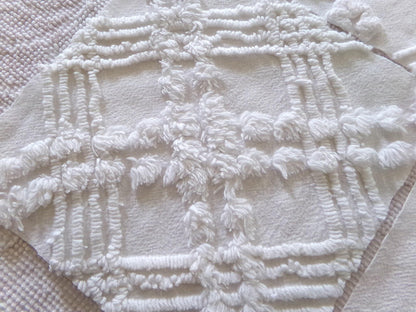 vintage ivy rose chenille fabric squares, 9.5" each, set of 6 white quilt blocks, elegant floral & geometric prints for sewing, crafts