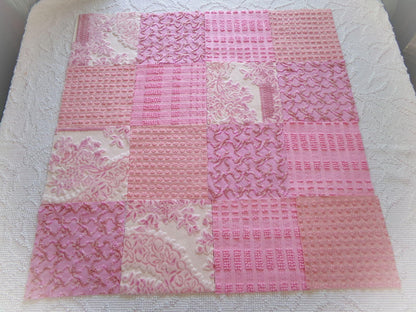 lux pink velvet & chenille fabric squares, set of 16 texturized vintage craft quilt blocks 6" inches for quilt inlays, pillows, fiber arts