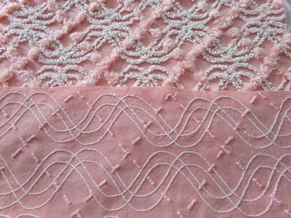 infinity tuft fabric textured pink & white, 18" x 24" piece from a vintage chenille bedspread, popular sewing quilt material