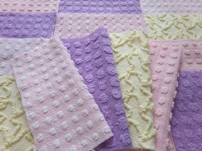 fairy magic 6" chenille fabric squares, set of 16 pink, yellow & lavender quilt blocks for quilting, sewing, crafts