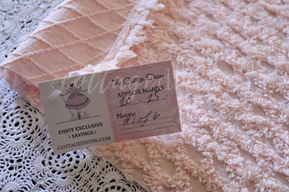Simple Peach Glow Vintage Style Chenille Fabric, Lattice Geometric Design, 20" x 25" inch piece