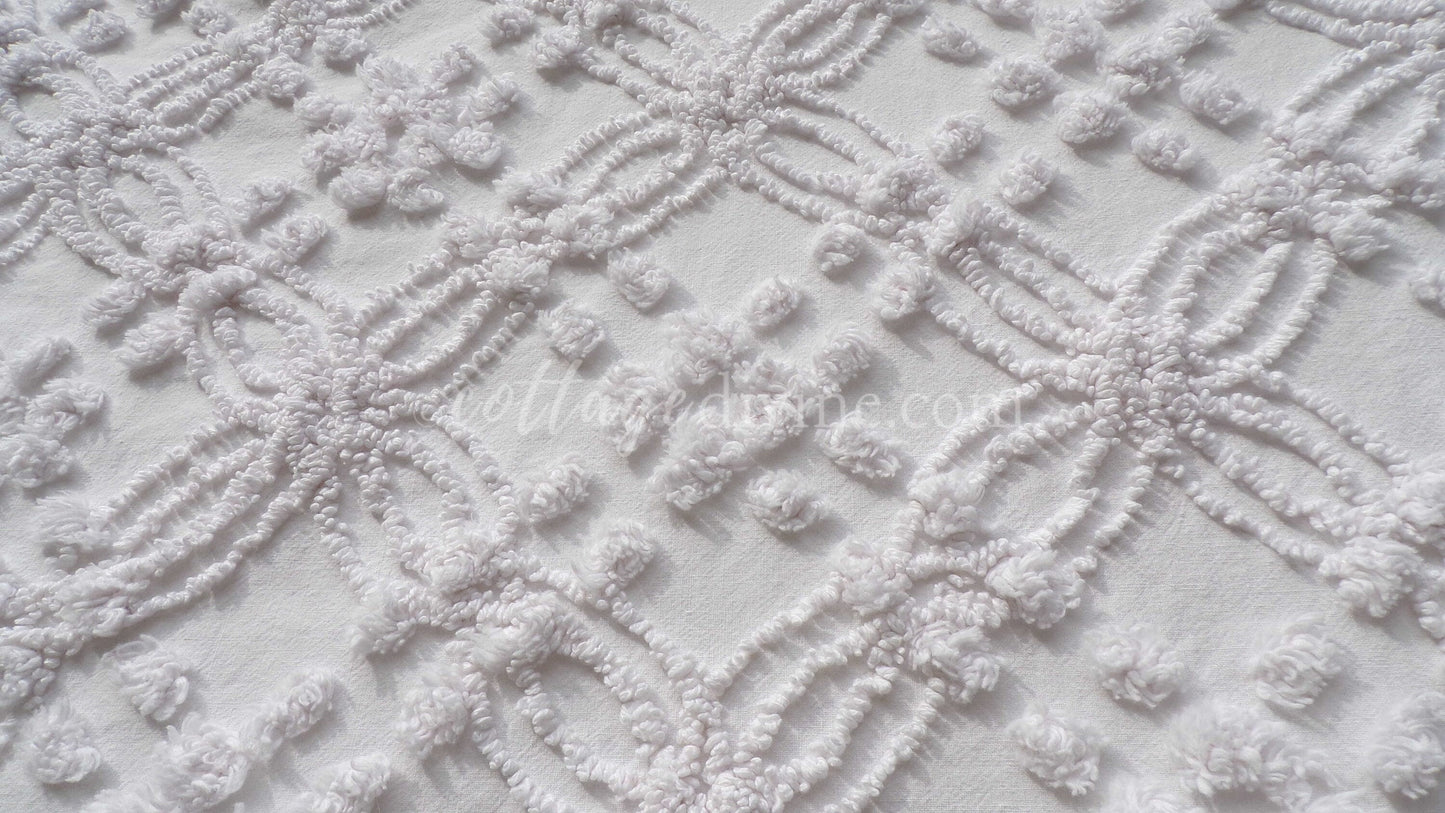 Farmhouse White Vintage Chenille Fabric Piece, 20" x 24" inches, Versatile & Neutral in Quilts and Pillows