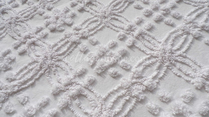 Farmhouse White Vintage Chenille Fabric Piece, 20" x 24" inches, Versatile & Neutral in Quilts and Pillows