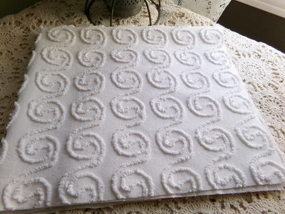 spiral curls white vintage chenille fabric, ultra lightweight cotton sewing material with great texture & presentation, 20" x 24" inch piece