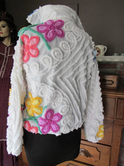 Vintage Chenille Jacket Early Canyon Group Damze San Diego Lightweight Cropped Spring Coat, XS