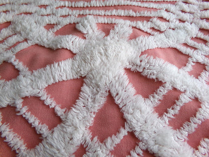 Unique Terracotta Rose Vintage Chenille Fabric, 29" x 27" Inch Piece, White Geometric Designs