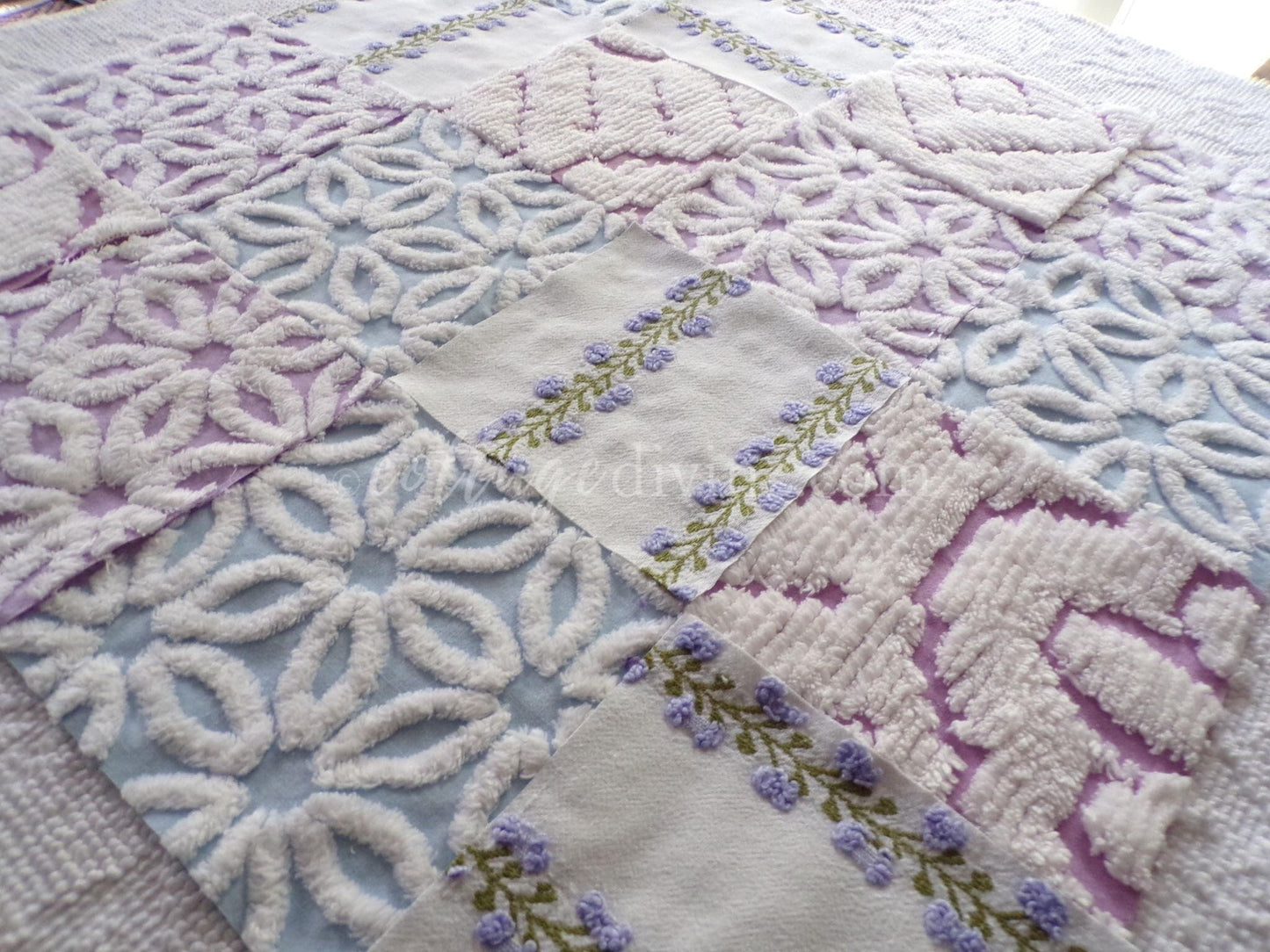 Sweet Slumber Chenille Quilt Squares Set from Vintage Bedspread Fabric, 16 Blocks, 6" x 6" inch