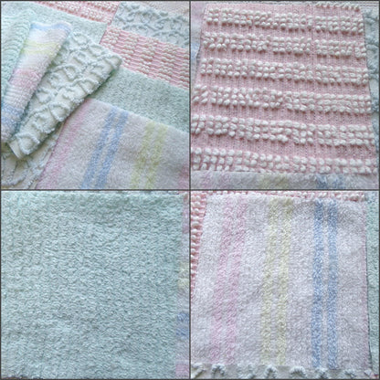 vintage chenille fabric squares, "summer rainbow" set of 16 pastel 6" quilt blocks, gentle geometric patterns, for quilting, crafts & sewing