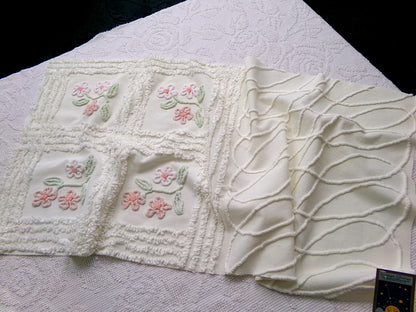 Baby Daisies Vintage Chenille Fabric, Adorable Split Floral Design, 17" x 35" Piece Quilt Sewing Material
