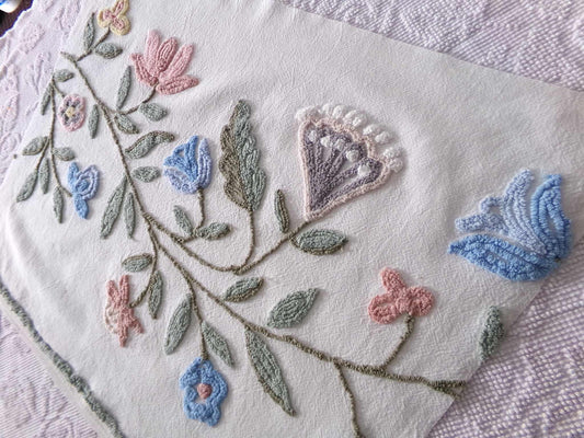 Heritage Wildflower Vintage Chenille Fabric, Natural Colors Needletufted Floral Sewing Material for quilts, & crafts, 18" x 23" inch Piece
