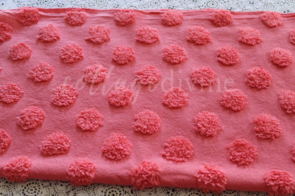 Zesty Jumbo Watermelon Pops Vintage Style Chenille Fabric, Wideset Coin Pop Design, 22" x 26" inch piece with fringe