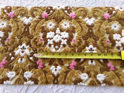 vintage cut velvet fabric, chocolate caramel Bates tapestry chenille, 12" x 21" inch piece, great sewing material for small bags
