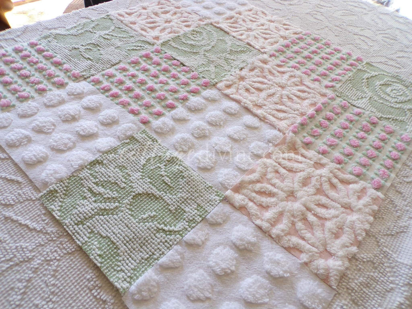 Spring Blossoms Vintage Quilt Squares Kit from Chenille Bedspread Fabrics, 6" Blocks, Qty 16