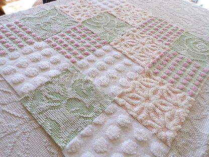 Spring Blossoms Vintage Quilt Squares Kit from Chenille Bedspread Fabrics, 6" Blocks, Qty 16