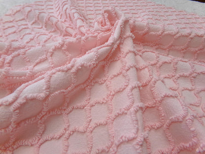 Precious Pink Vintage Chenille Fabric Piece, Textured Eternity Link Design, Quilt Material for Sewing & Crafts, 18" x 24"