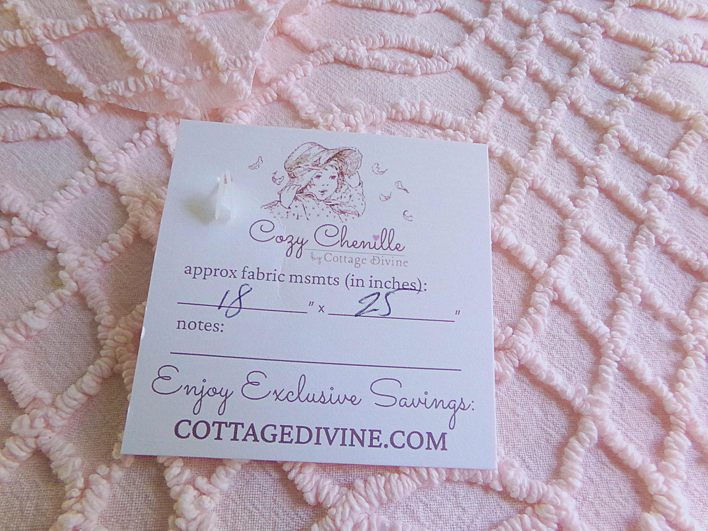 Chic Pink Eternity Links Vintage Chenille Fabric, 18" x 25" inch piece, Delicate Needletuft Design