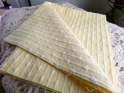 Sunny Yellow Vintage Woven Fabric With Tiny White Chenille Pearl Tufts, Lightweight 20" x 14" Piece