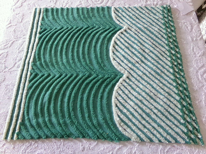 Drama Green Vintage Chenille Fabric, Powerful Swooping Wave Scallops, 20" x 24" inch piece, Great in Quilts, Wall Hangings