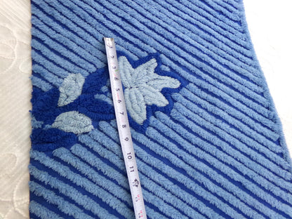 Midnight Blue Plush Vintage Chenille Bedspread Fabric, Water Lily on Diagonal Stripes, 18" x 25" inch Piece, Sewing & Quilt Material