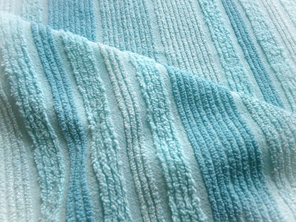 mermaid trail vintage striped chenille fabric, lightweight aqua sewing material with variegated multisize lines, 20" x 24" inch piece