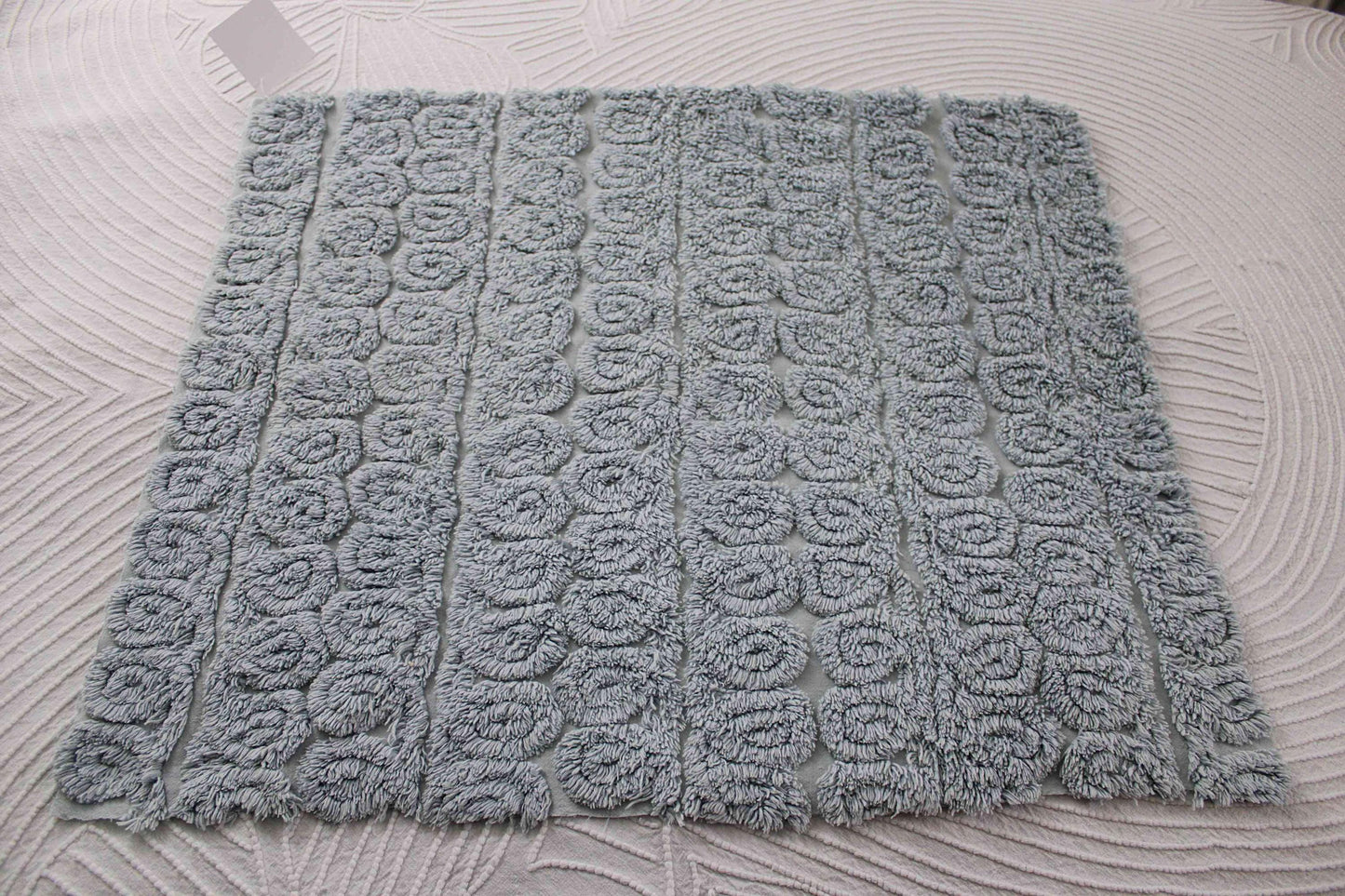 Plush Swirl Tuft Vintage Chenille Bedspread Quilt Fabric, 21" x 25" inch Piece; Stardust Blue Curlicues