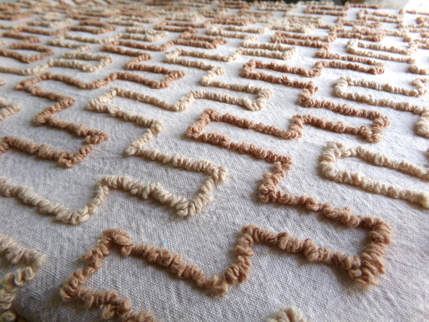 Sandcastles Vintage Chenille Fabric, 18" x 24" Piece, Earthtone Geometric Boho Browns, for Quilts, Sewing, Fiber Arts, Crafts