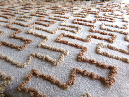 Sandcastles Vintage Chenille Fabric, 18" x 24" Piece, Earthtone Geometric Boho Browns, for Quilts, Sewing, Fiber Arts, Crafts