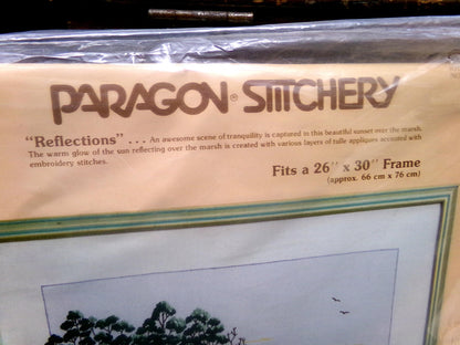 REFLECTIONS Crewel Embroidery Kit, Peaceful Sunset Scene, Vintage Paragon Needlecraft Creative Stitchery #0206