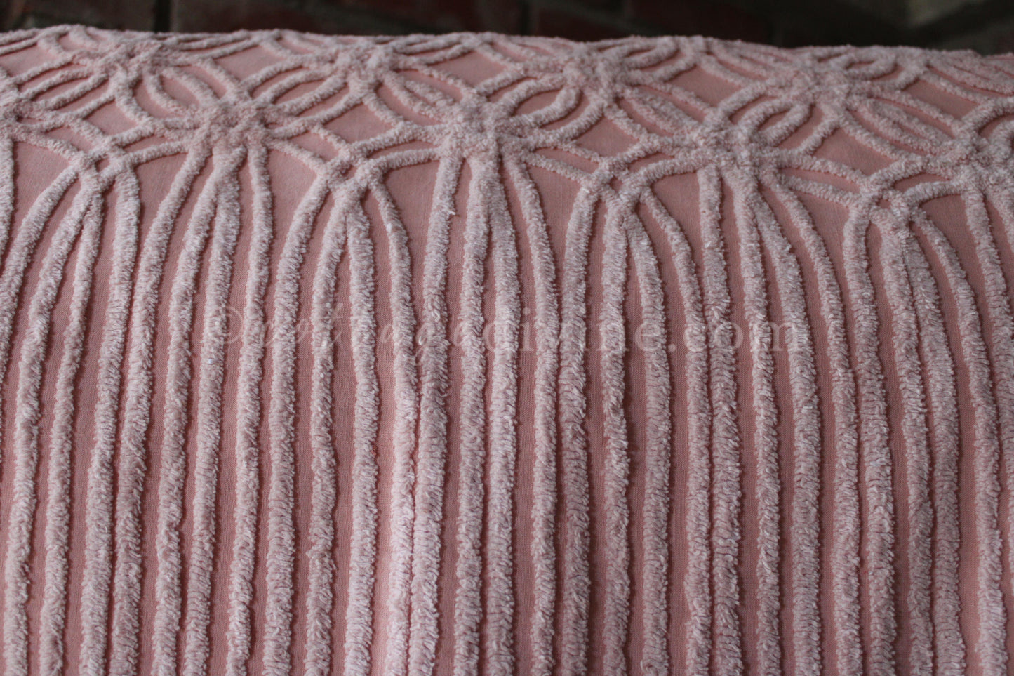 Beautiful Rosy Vintage Chenille Fabric Piece, 24" x 25" inches, Old Fashioned Wedding Rings & Cathedral Stripes