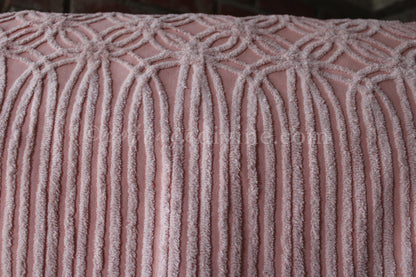 Beautiful Rosy Vintage Chenille Fabric Piece, 24" x 25" inches, Old Fashioned Wedding Rings & Cathedral Stripes