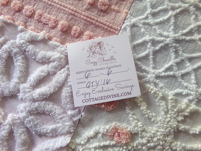 Chenille Fabric Squares Set, "Charmed", 16 Vintage Quilt Blocks, 6" inch in Pinks & White