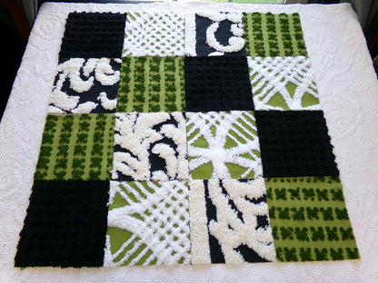 goblin green & black vintage chenille fabric squares, set of 16 boho 6" quilt blocks for crafts, sewing, diy pillow covers