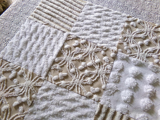 Neutral Modern Mocha & White Chenille Fabric Squares Set, 16 Vintage Quilt Blocks, 6" x 6" inches each, for Quilting, Sewing, DIY Pillows