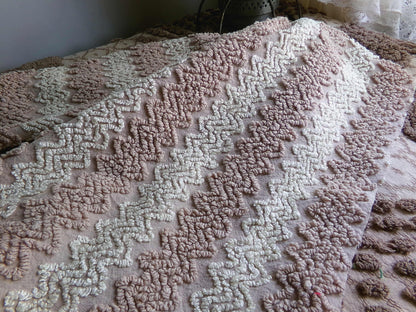 Vintage Chenille Fabric in Toasted Mocha & Vanilla Cream, 19" x 25" inch Piece, Texturized Zig Zags