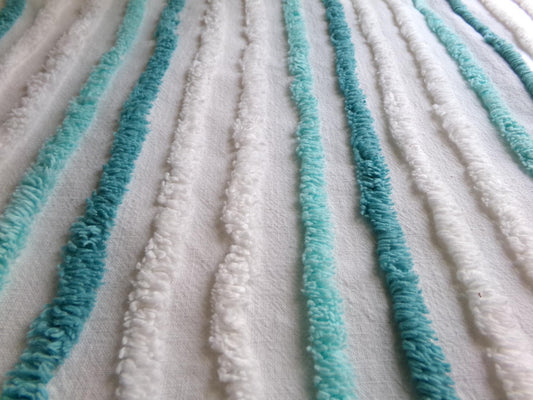 breezy coastal cottage chenille fabric, vintage aqua, teal & white striped sewing material for handmade quilts, crafts, 18" x 24" inch piece