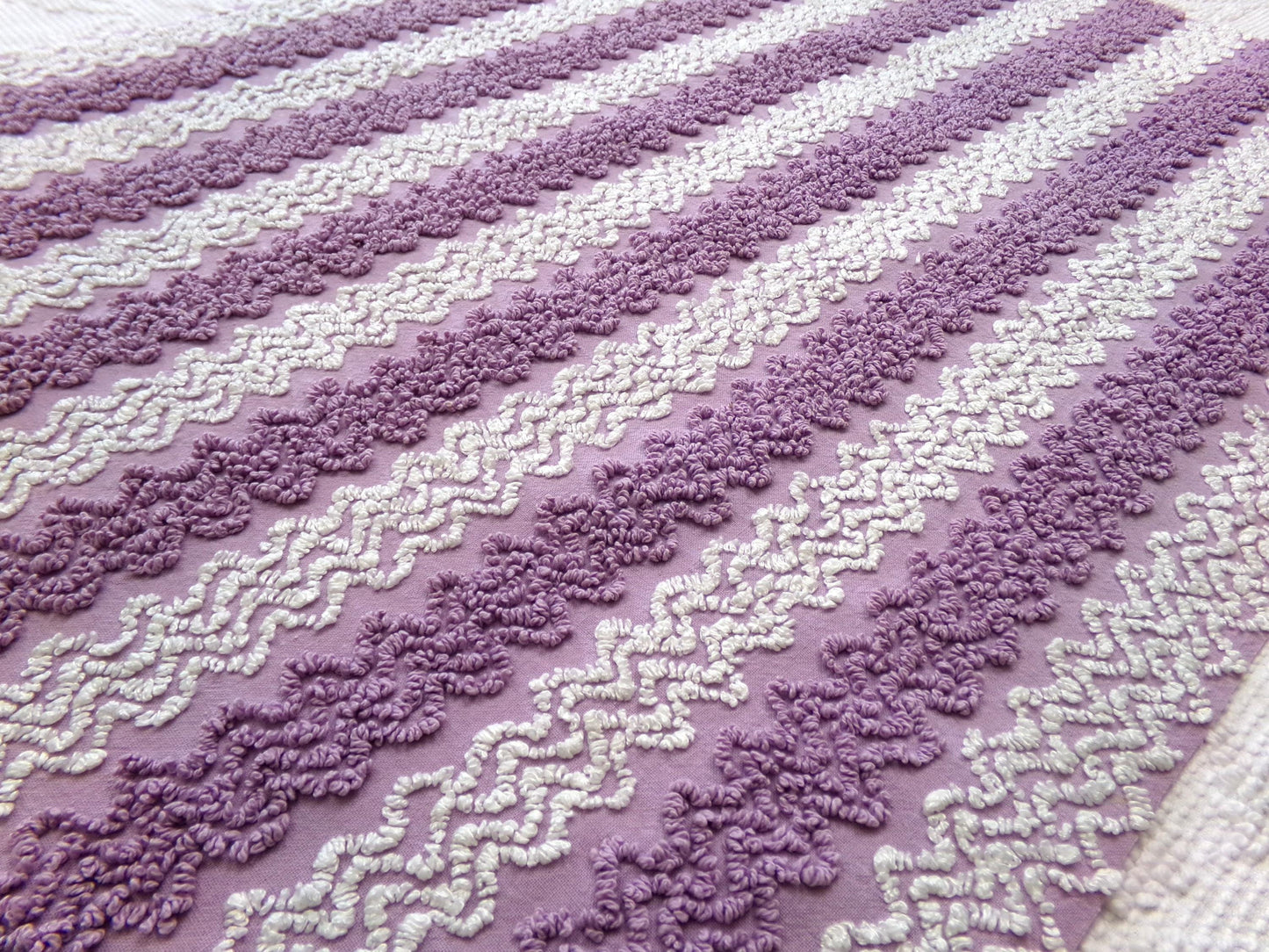 Lavender Frost Vintage Chenille Fabric, Textured Zig Zag Design, Purple & White Quilt Sewing Material, 18" x 24"