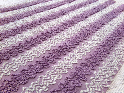 Lavender Frost Vintage Chenille Fabric, Textured Zig Zag Design, Purple & White Quilt Sewing Material, 18" x 24"