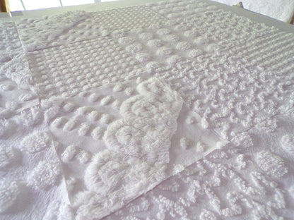 White Chenille Fabric Squares Set, "Let it Snow" 16 Vintage Quilt Blocks, 6" inch