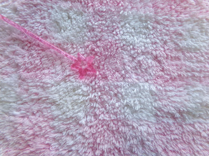 snuggle soft pink gingham vintage terry chenille fabric, pretty plaid design on white plush cotton blend 18" x 24" piece sewing fabric