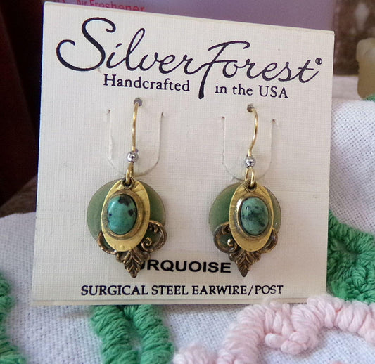 turquoise pierced layered dangle earrings, boho vintage style Silver Forest jewelry