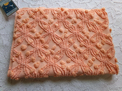 delicious peach vintage chenille fabric, 18" x 24" inch piece of cotton quilt & sewing material, overtufted pops wedding ring design