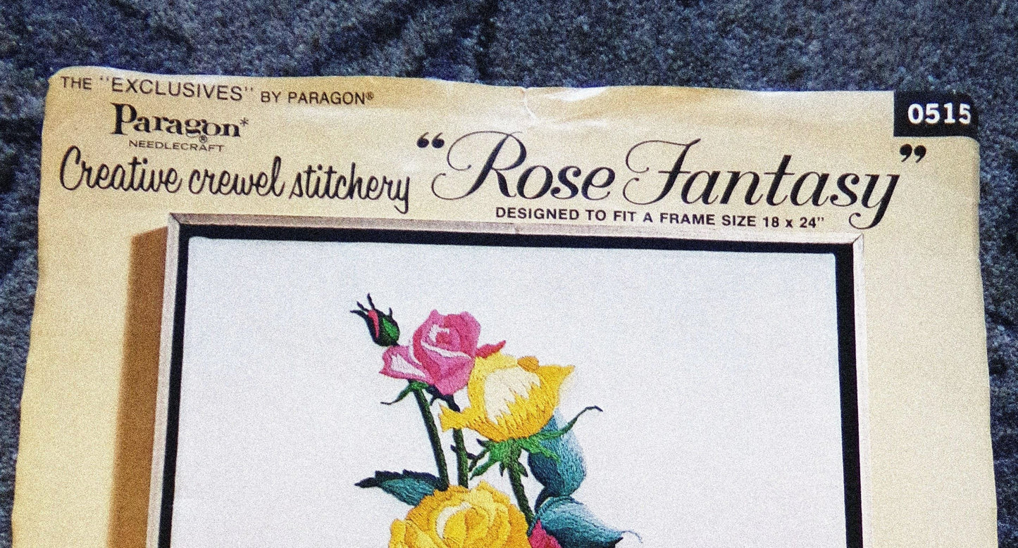 ROSE FANTASY Vintage Paragon Crewel Embroidery Kit #0515, Elegant Garden Roses Stitchery, Gail Bruckner Design