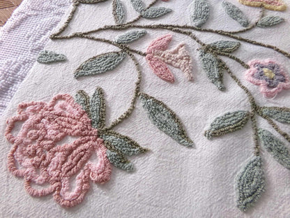 Heirloom Natural Flowers Vintage Chenille Fabric, Sewing Material for quilts, pillows & crafts, 18" x 26" inch Piece