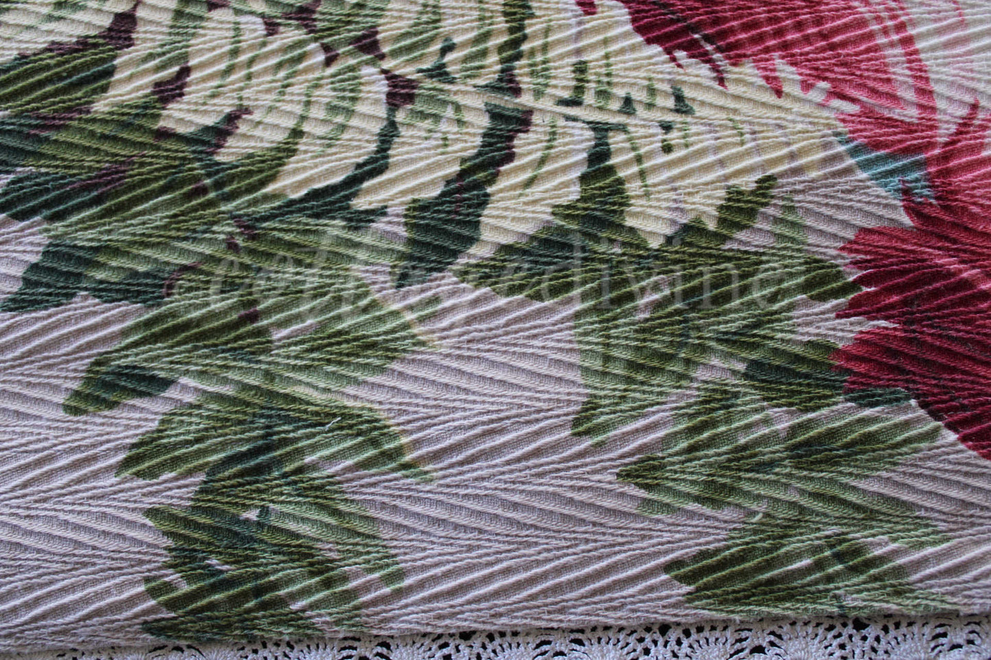 Divine Feathery Pink Plume Vintage Barkcloth Fabric, 19" x 19" inch Piece, Botanical Floral Print on Cool Grey, Great for DIY Pillows